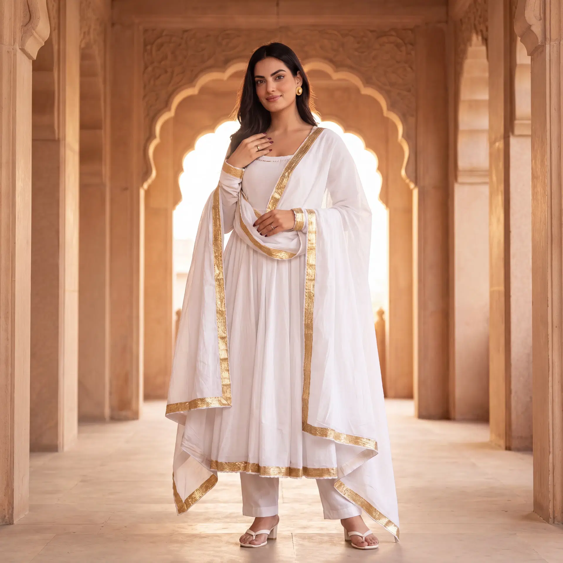 Innayat White Cotton Anarkali Set image 1