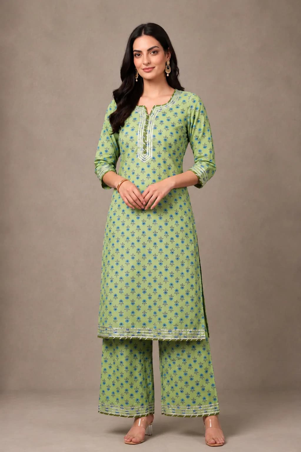 Morni Bagh Green Straight Suit Set by Heritage By Aemli