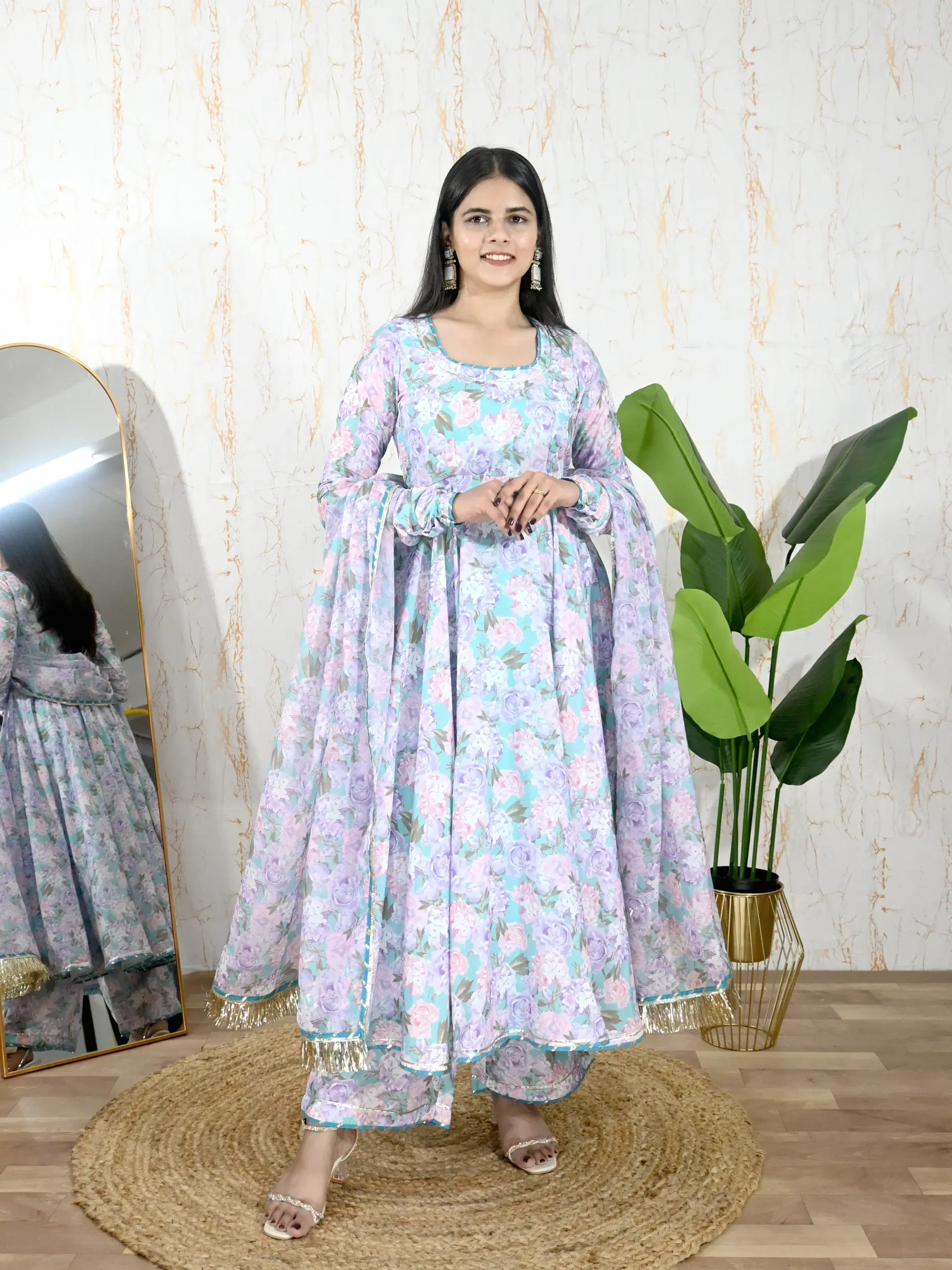Meraki Jiya Lavender Floral Anarkali set image 1