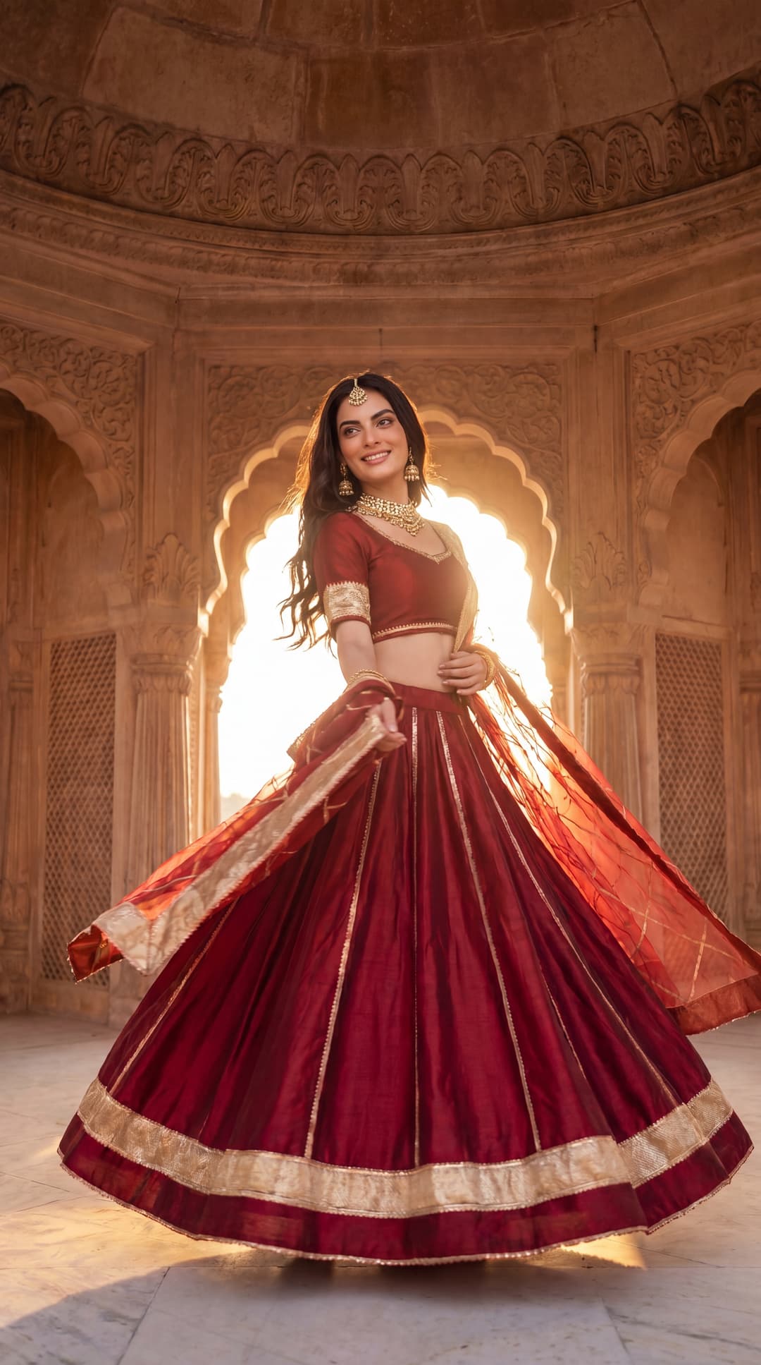 Noor E Laal Taffeta Silk Lappa Work Lehenga With Jaal Work Organza Dupatta Set by Aemli