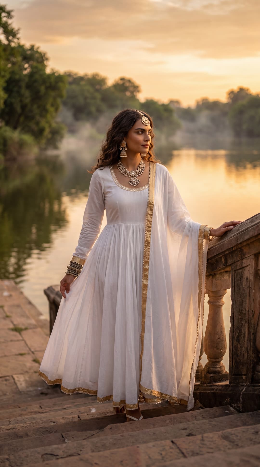 Innayat White Cotton Gota Patti Anarkali Set With Cotton Dupatta by Aemli
