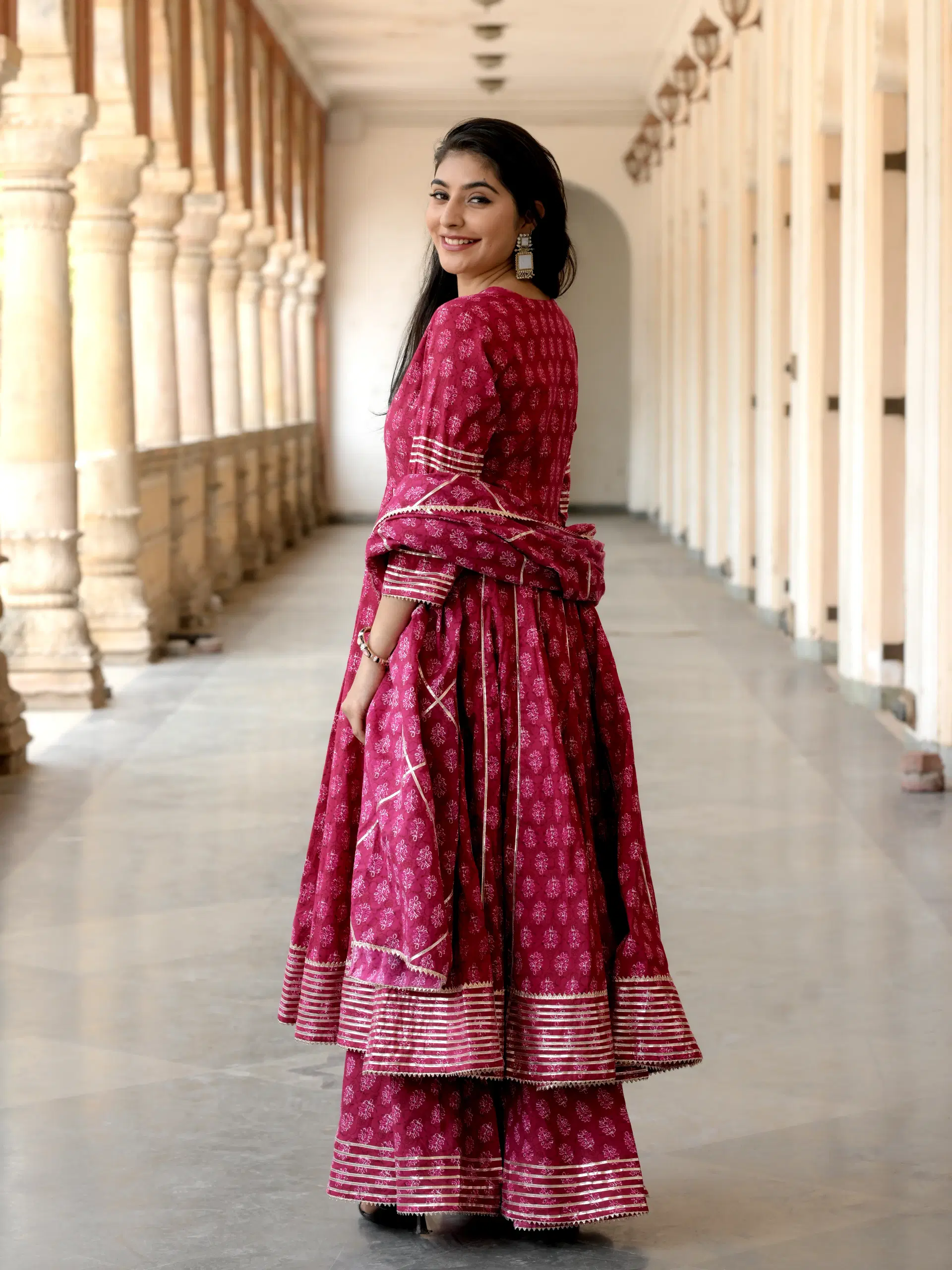 Gulabi Jharokha Hand Block Anarkali Set image 1