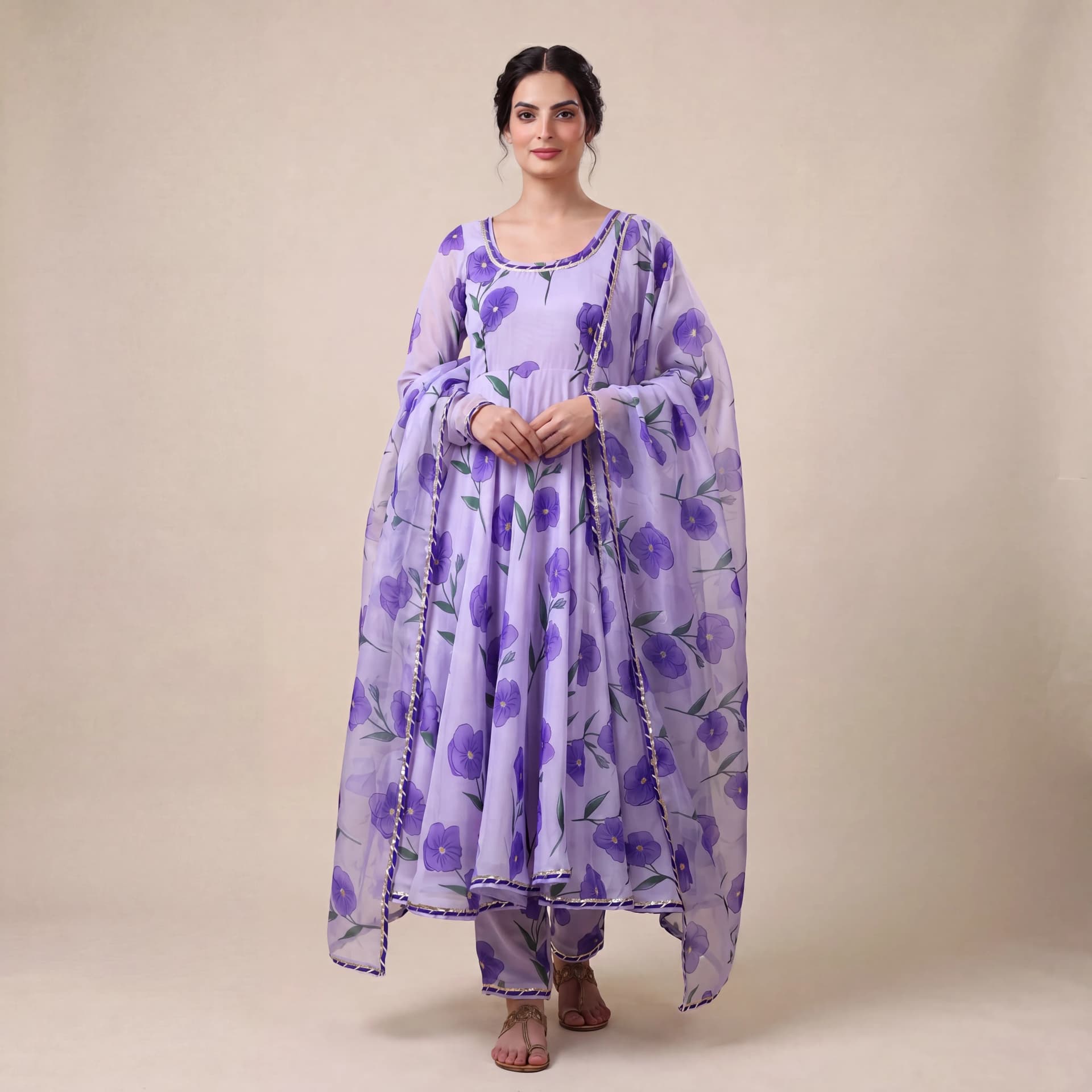 Jamuni Bahar Purple Muslin Anarkali With Organza Dupatta image 1