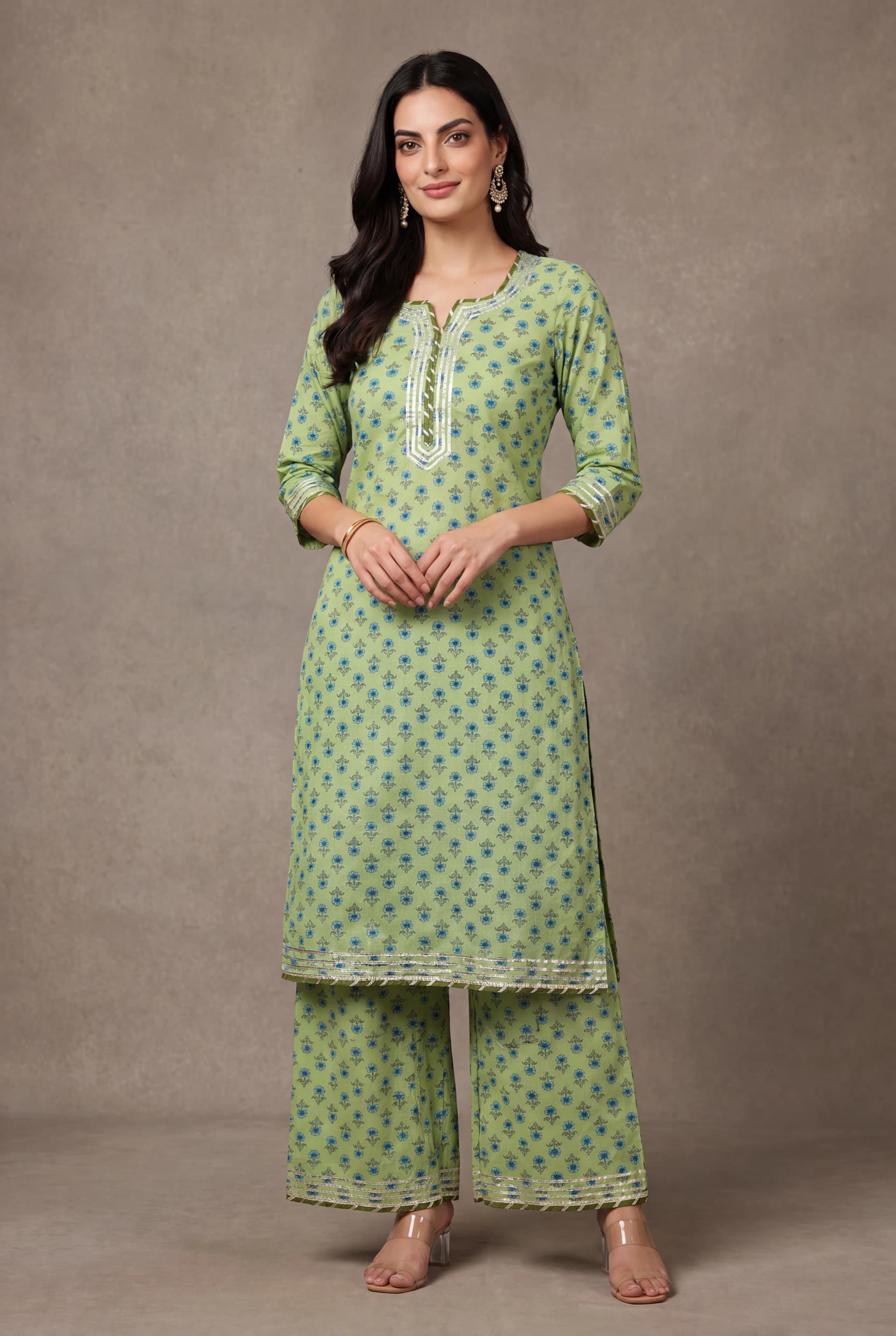 Morni Bagh Green Straight Suit Set image 1